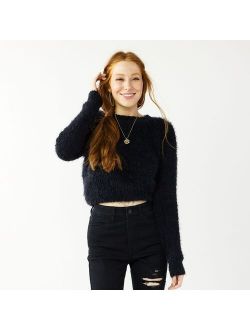 Juniors' SO® Crew Neck Drop Shoulder Fuzzy Popcorn Sweater