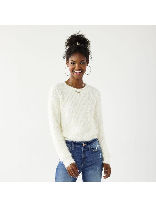 Juniors' SO® Crew Neck Drop Shoulder Fuzzy Popcorn Sweater