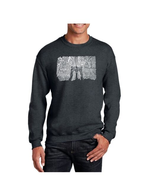 LA Pop Art Big & Tall Men's Word Art Brooklyn Bridge Crewneck Sweatshirt