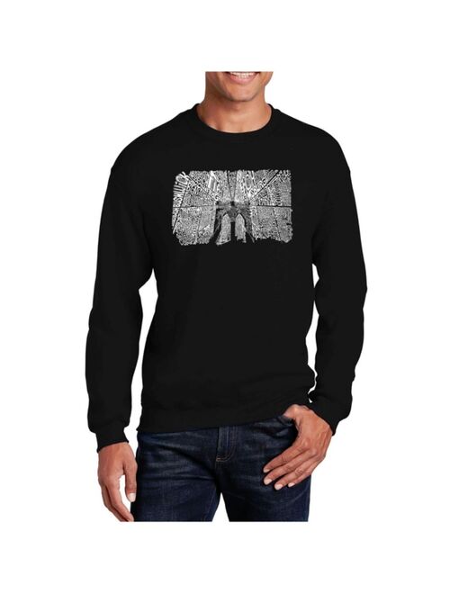 LA Pop Art Big & Tall Men's Word Art Brooklyn Bridge Crewneck Sweatshirt