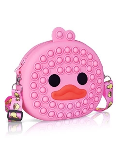 ZHUOVERCI Pop It Purse, Cute Duck Pop Bag for Girls, Sensory School Supplies Fidget Toys for Stress/Autism Relieve,Pop Push Bubble Crossbody Purse - Yellow