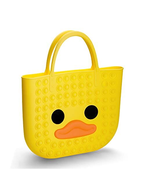 ZHUOVERCI Pop It Purse, Cute Duck Pop Bag for Girls, Sensory School Supplies Fidget Toys for Stress/Autism Relieve,Pop Push Bubble Crossbody Purse - Yellow