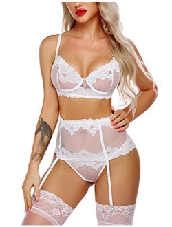 ADOME Women Sexy Lingerie Set with Garter Bra and Panty Lace Underwire Lingerie Sets