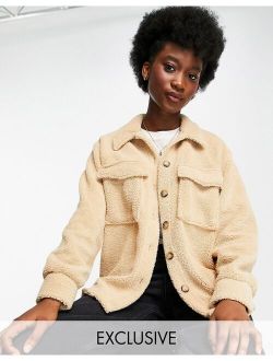 fleece shacket in beige