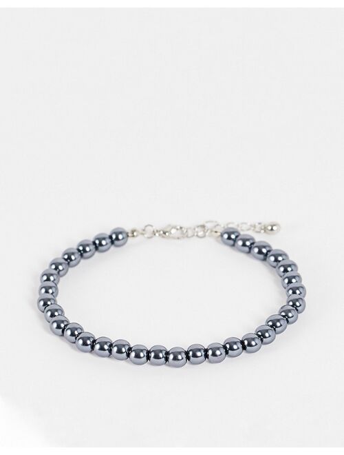 Asos Design beaded bracelet in black faux pearl