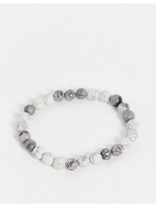 Asos Design midweight beaded bracelet with white howlite and gray jasper semi-precious stones