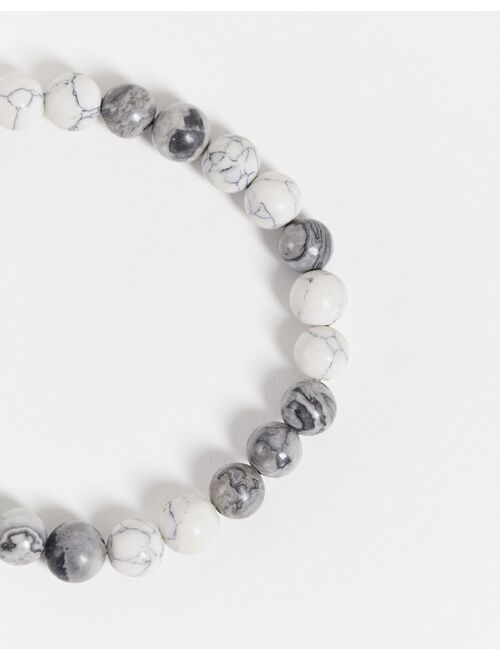 Asos Design midweight beaded bracelet with white howlite and gray jasper semi-precious stones