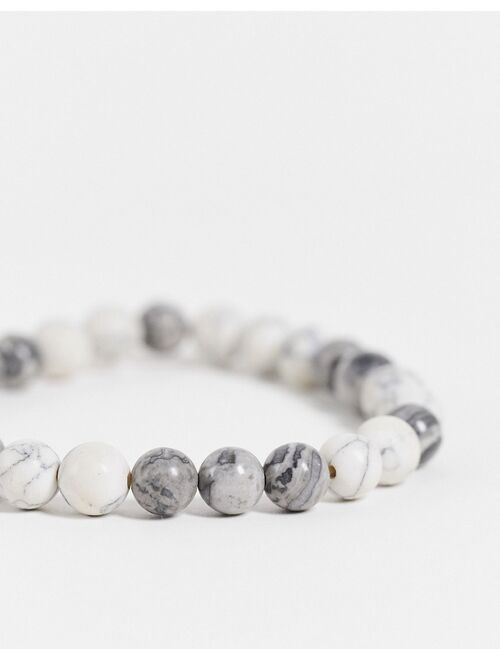 Asos Design midweight beaded bracelet with white howlite and gray jasper semi-precious stones