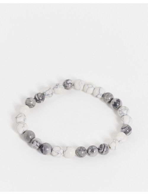 Asos Design midweight beaded bracelet with white howlite and gray jasper semi-precious stones