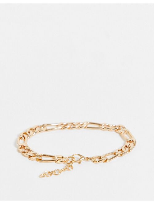 Asos Design 2 pack bracelet set with tigers eye beads and gold tone figaro chain