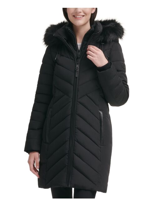 DKNY Women's Faux-Fur-Trim Hooded Puffer Coat