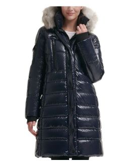 Women's High-Shine Faux-Fur-Trim Hooded Puffer Coat, Created for Macy's