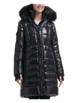 Women's High-Shine Faux-Fur-Trim Hooded Puffer Coat, Created for Macy's