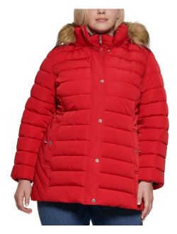 Women's Plus Size Faux-Fur-Trim Hooded Puffer Coat, Created for Macy's