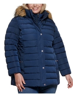 Women's Plus Size Faux-Fur-Trim Hooded Puffer Coat, Created for Macy's