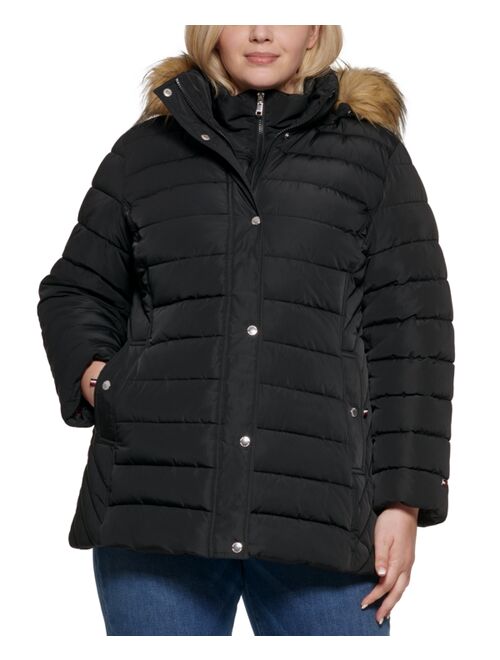 Tommy Hilfiger Women's Plus Size Faux-Fur-Trim Hooded Puffer Coat, Created for Macy's