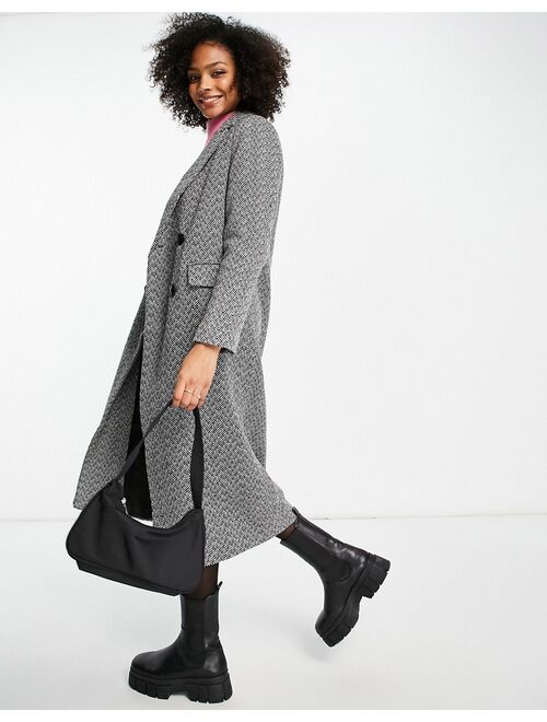 New Look maxi formal coat in black pattern