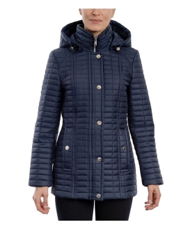 Women's Petite Hooded Box Quilt Coat