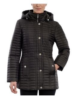 Women's Petite Hooded Box Quilt Coat