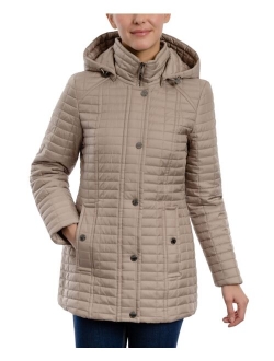 Women's Petite Hooded Box Quilt Coat