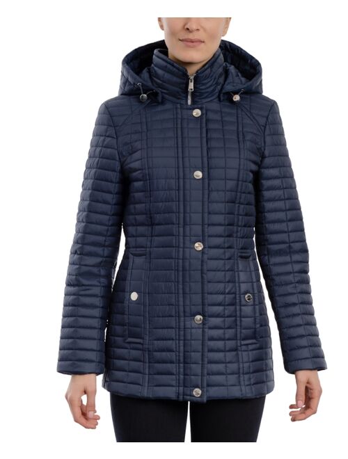 London Fog Women's Petite Hooded Box Quilt Coat