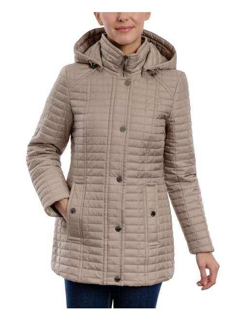 London Fog Women's Petite Hooded Box Quilt Coat