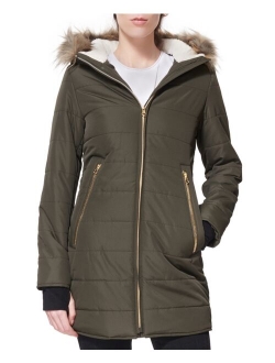 Maralyn & Me Juniors' Faux-Fur-Trim Hooded Puffer Coat