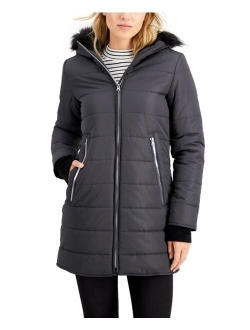 Maralyn & Me Juniors' Faux-Fur-Trim Hooded Puffer Coat