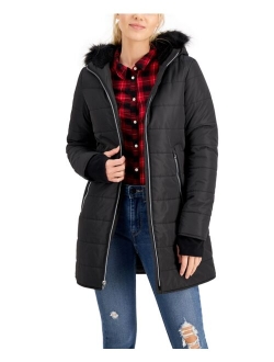 Maralyn & Me Juniors' Faux-Fur-Trim Hooded Puffer Coat