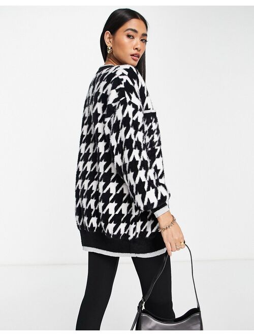 River Island fluffy printed oversized bomber jacket in black