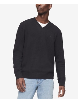 Men's Solid V-Neck Merino Wool Sweater