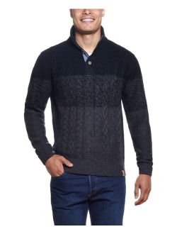 Men's Graduated Stripe Cable Button Mock Sweater