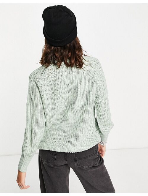 Only chunky deep cuff sweater in pale green