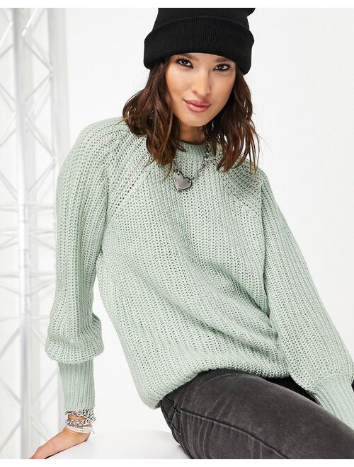 Only chunky deep cuff sweater in pale green