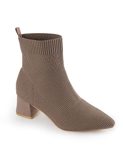 Trary Women's Pointed Toe Knit Sock Booties Chunky Heeled Slip On Ankle Boot