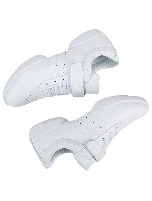 BAXINIER Girls White Cheerleading Dance Shoes Athletic Training Tennis Breathable Youth Competition Cheer Sneakers