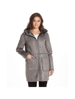 Women's Weathercast Hooded Heavyweight Faux Shearling Walker Jacket