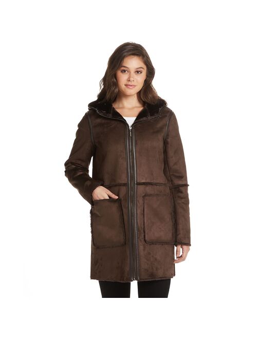 Women's Weathercast Hooded Heavyweight Faux Shearling Walker Jacket