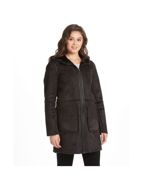 Women's Weathercast Hooded Heavyweight Faux Shearling Walker Jacket