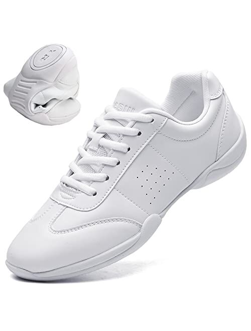 DADAWEN Adult & Youth White Cheerleading Shoe Athletic Sport Dance Shoes Training Competition Tennis Sneakers Cheer Shoes