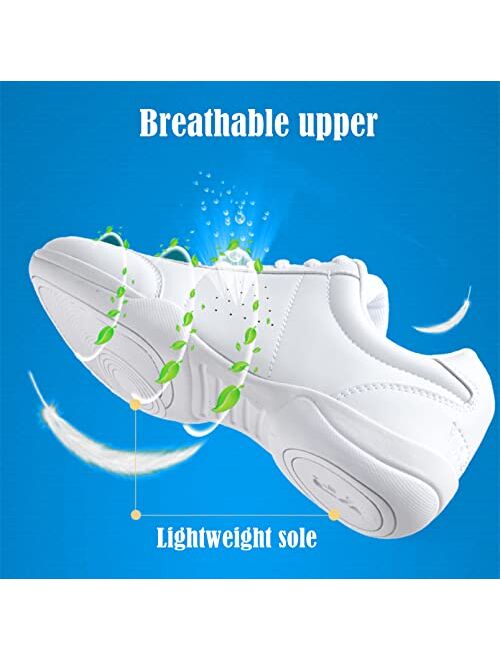 DADAWEN Adult & Youth White Cheerleading Shoe Athletic Sport Dance Shoes Training Competition Tennis Sneakers Cheer Shoes