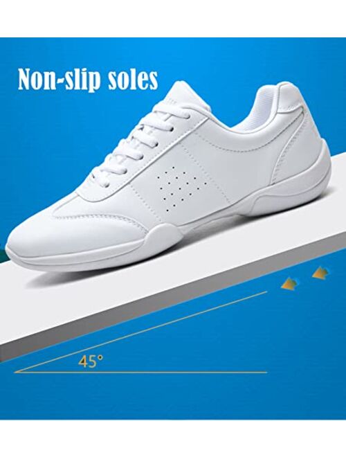 DADAWEN Adult & Youth White Cheerleading Shoe Athletic Sport Dance Shoes Training Competition Tennis Sneakers Cheer Shoes