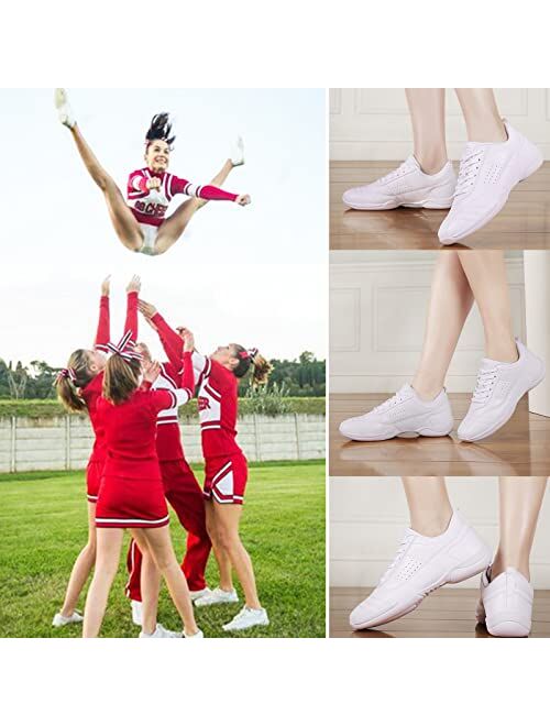 DADAWEN Cheer Shoes for Women White Cheerleading Dance Shoes Girls Tennis Sneakers Athletic Sport Training Shoes