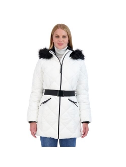 Women's Sebby Collection Quilted 3/4 Belted Puffer Jacket