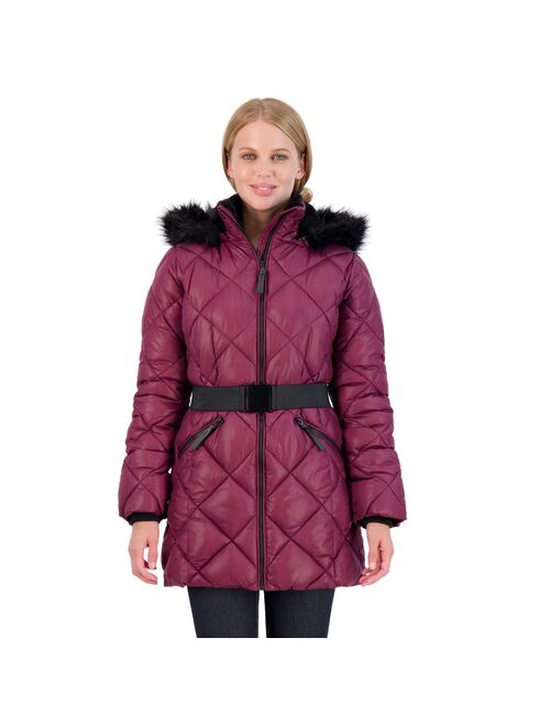 Women's Sebby Collection Quilted 3/4 Belted Puffer Jacket