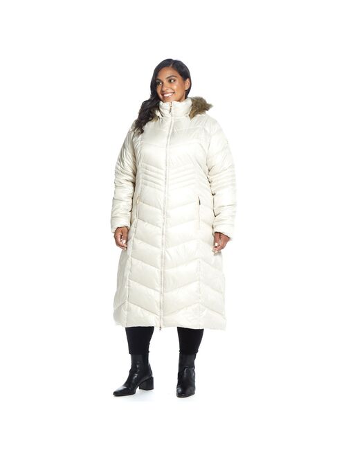 Plus Size Gallery Faux-Fur Hood Chevron Long Puffer Coat