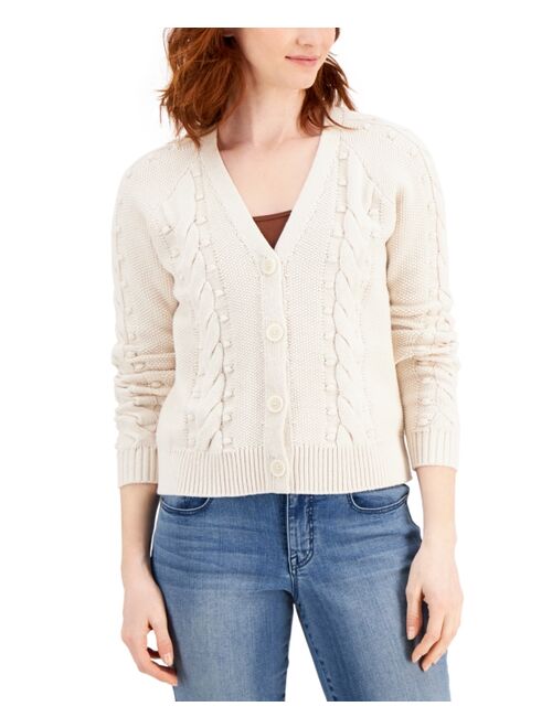 Style & Co Cable-Knit Cropped Button Cardigan, Created for Macy's