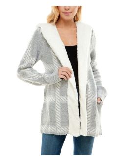 Adrienne Vittadini Women's Long Sleeve Sherpa Lined Hooded Coatigan Sweater