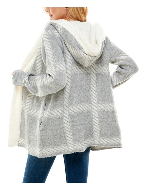 Adrienne Vittadini Women's Long Sleeve Sherpa Lined Hooded Coatigan Sweater