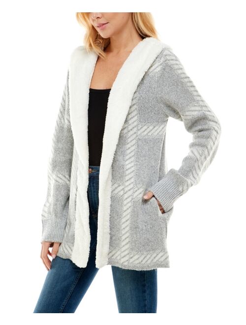 Adrienne Vittadini Women's Long Sleeve Sherpa Lined Hooded Coatigan Sweater